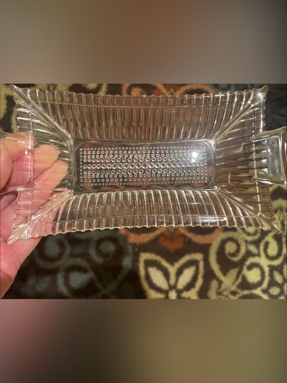Antique! 2 Rectangular Pressed Depression Glass Relish Tray~ Butter Dish